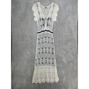 Gaby & Eden Dress Womens Size S Crochet Maxi Coquette Fairy Boho Romantic Ivory